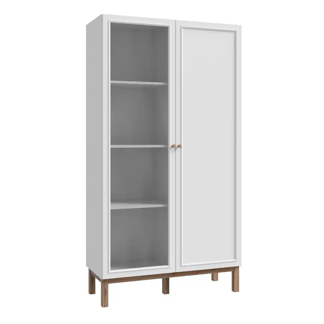 Wensley Display Cabinet with 1 Door and 1 Glass Door in Light Grey and Oak - Price Crash Furniture