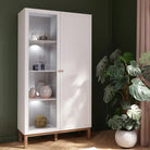 Wensley Display Cabinet with 1 Door and 1 Glass Door in Light Grey and Oak inc LED Lighting - Price Crash Furniture