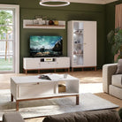 Wensley Display Cabinet with 1 Door and 1 Glass Door in Light Grey and Oak inc LED Lighting - Price Crash Furniture