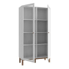 Wensley Display Cabinet with 1 Door and 1 Glass Door in Light Grey and Oak inc LED Lighting - Price Crash Furniture