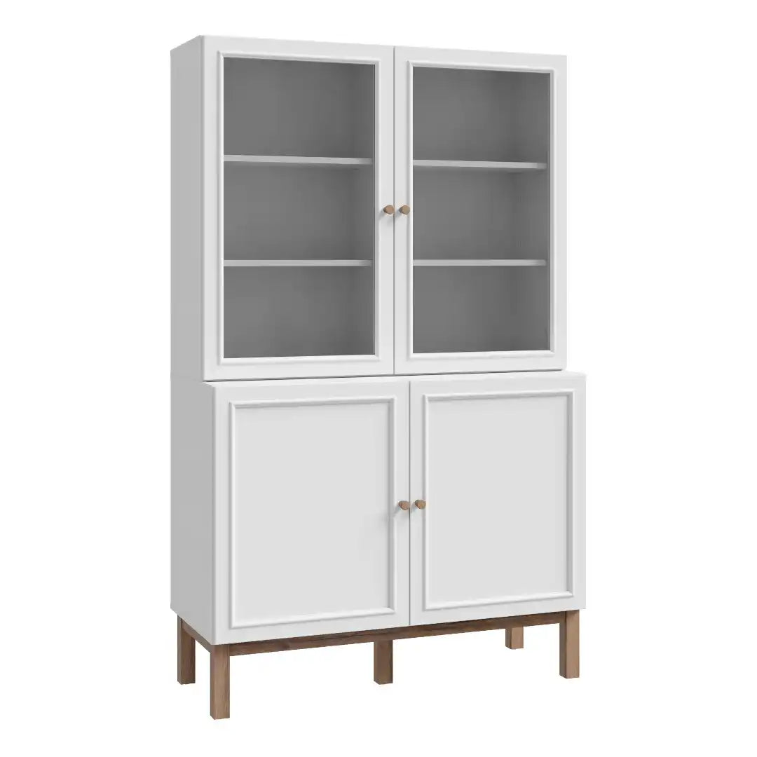 Wensley Display Cabinet with 2 Doors and 2 Glass Doors in Light Grey and Oak - Price Crash Furniture