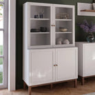 Wensley Display Cabinet with 2 Doors and 2 Glass Doors in Light Grey and Oak - Price Crash Furniture