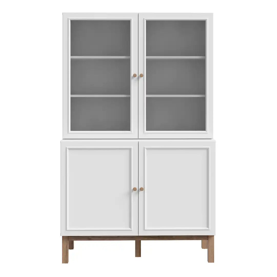 Wensley Display Cabinet with 2 Doors and 2 Glass Doors in Light Grey and Oak - Price Crash Furniture