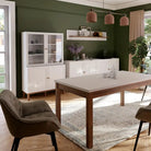 Wensley Display Cabinet with 2 Doors and 2 Glass Doors in Light Grey and Oak inc LED Lighting - Price Crash Furniture