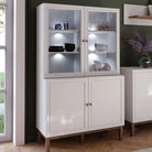 Wensley Display Cabinet with 2 Doors and 2 Glass Doors in Light Grey and Oak inc LED Lighting - Price Crash Furniture