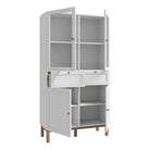 Wensley Display Cabinet with 2 Doors 2 Drawers and 2 Glass Doors in Light Grey and Oak - Price Crash Furniture