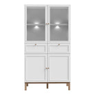 Wensley Display Cabinet with 2 Doors 2 Drawers and 2 Glass Doors in Light Grey and Oak inc LED Lighting - Price Crash Furniture