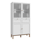 Wensley Display Cabinet with 2 Doors 2 Drawers and 2 Glass Doors in Light Grey and Oak inc LED Lighting - Price Crash Furniture