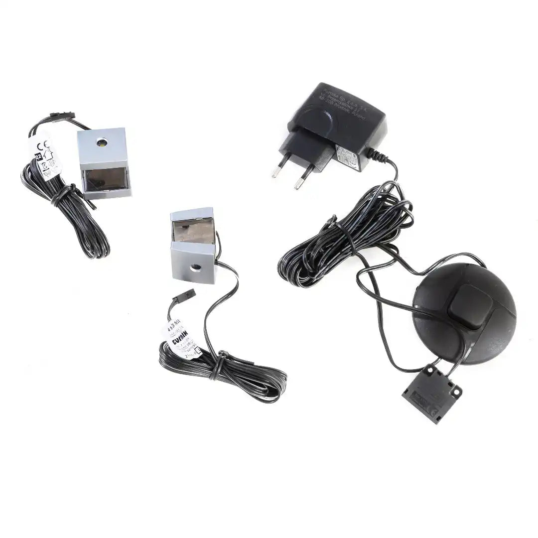 Wensley Display Cabinet with 2 Doors 2 Drawers and 2 Glass Doors in Light Grey and Oak inc LED Lighting - Price Crash Furniture