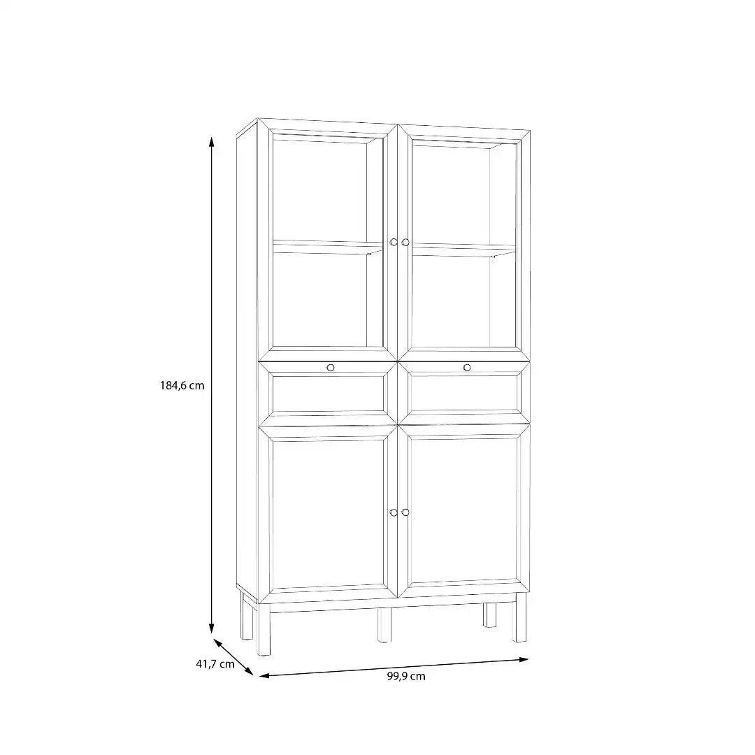 Wensley Display Cabinet with 2 Doors 2 Drawers and 2 Glass Doors in Light Grey and Oak inc LED Lighting - Price Crash Furniture