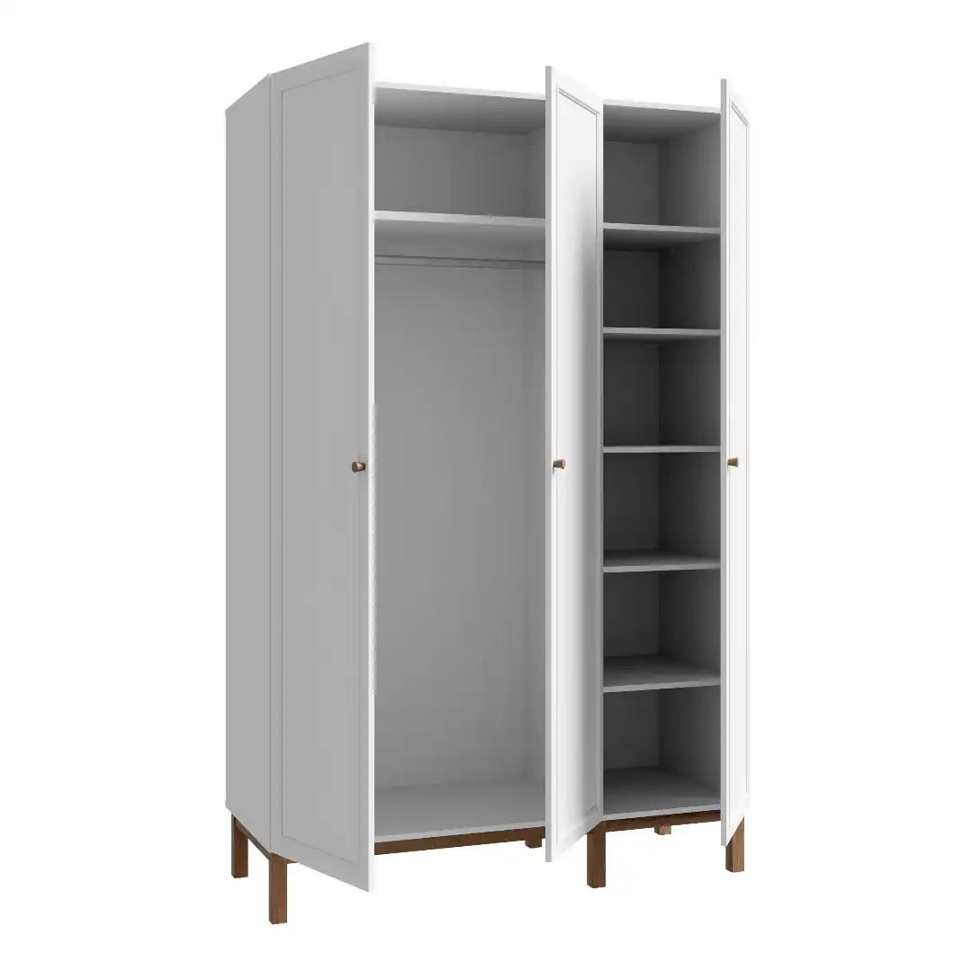 Wensley 3 Door Wardrobe in Light Grey and Oak - Price Crash Furniture