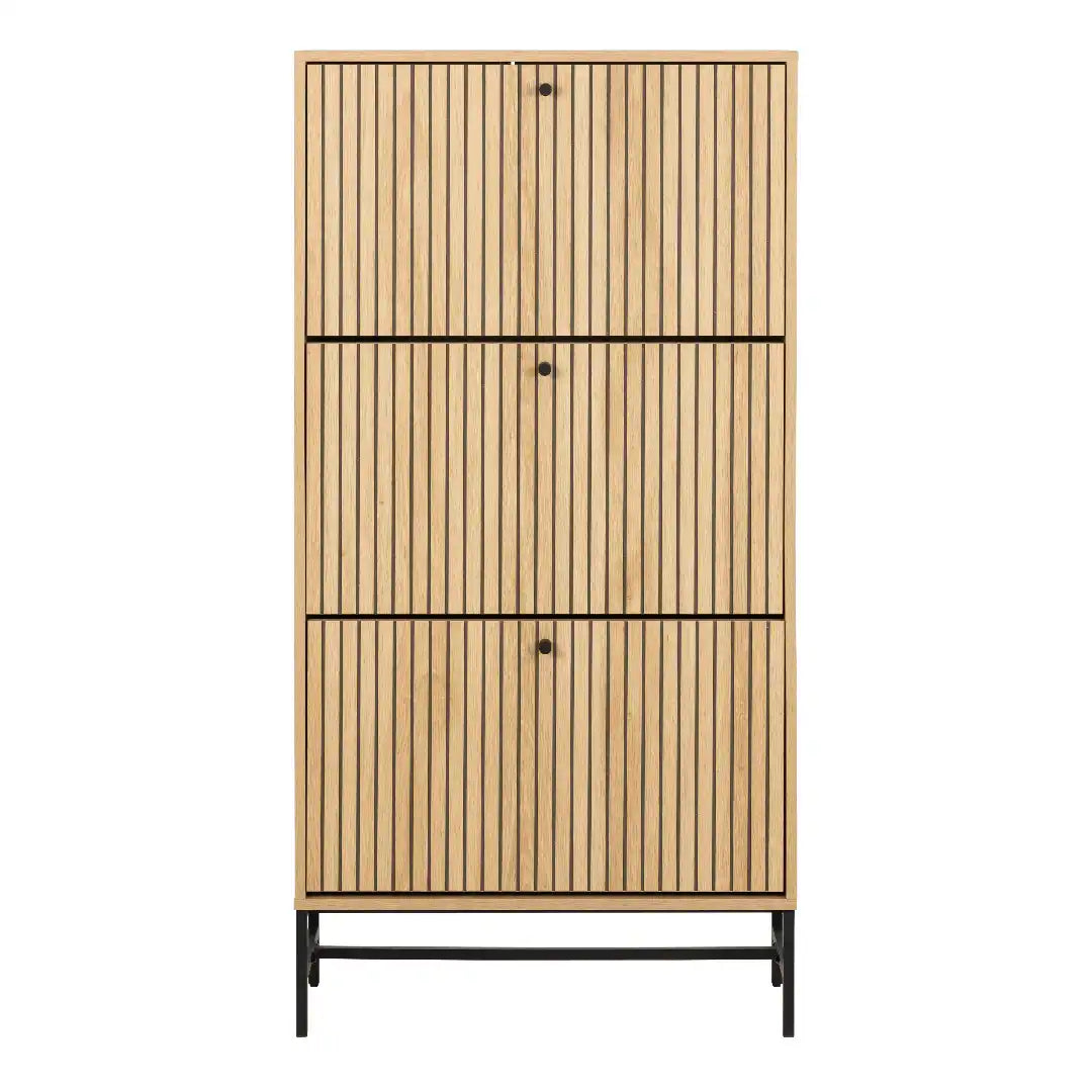 Albany Shoe Cabinet 3 Flip Down Doors in Oak/Black Legs - Price Crash Furniture