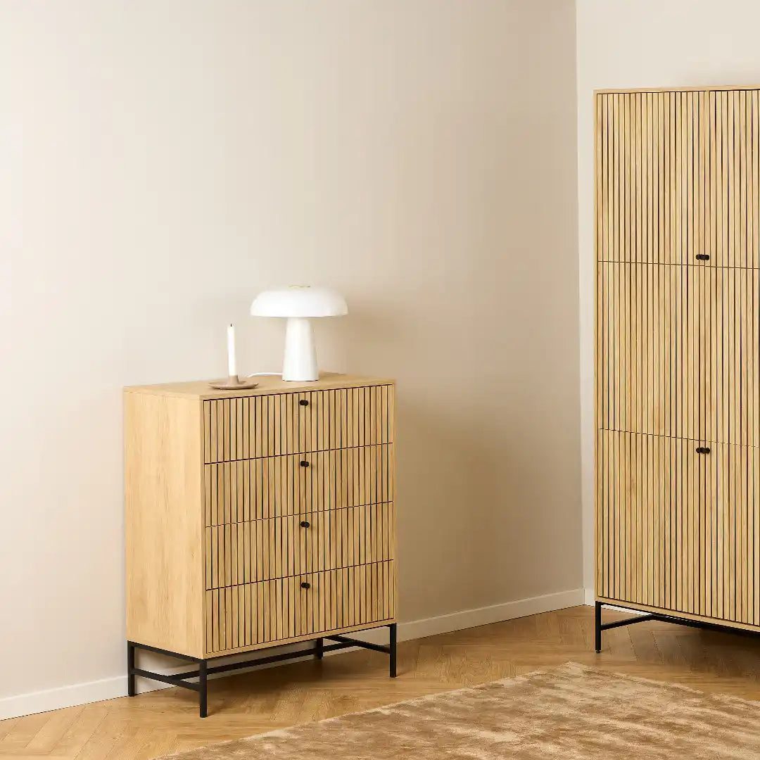 Albany Chest of 4 Drawers in Oak/Black Legs - Price Crash Furniture