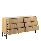 Albany Wide Chest of 6 Drawers in Oak/Black Legs - Price Crash Furniture