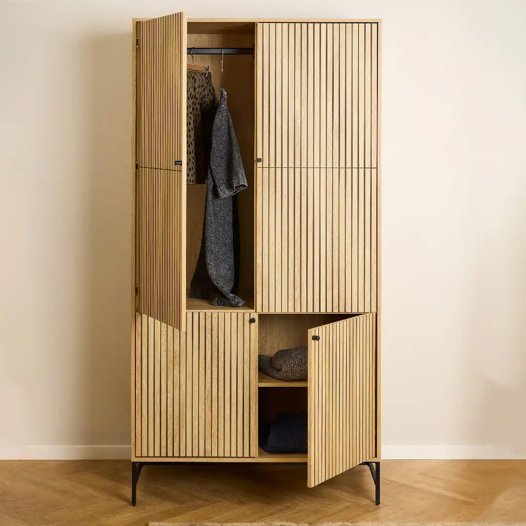 Albany Wardrobe 4 Doors in Black/Oak - Price Crash Furniture