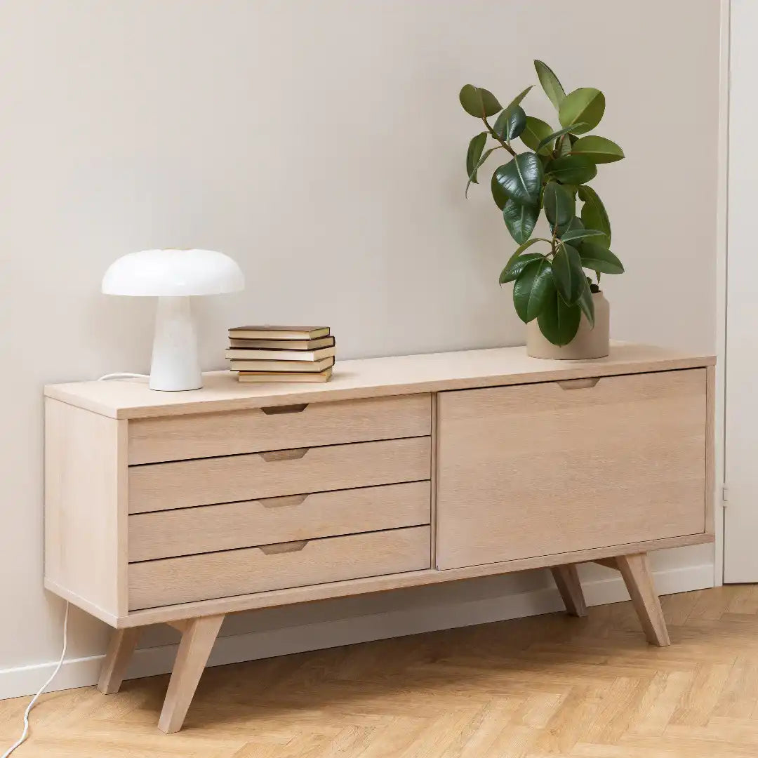A-Line Sideboard with 4 Drawers and Sliding Door in White Oak - Price Crash Furniture