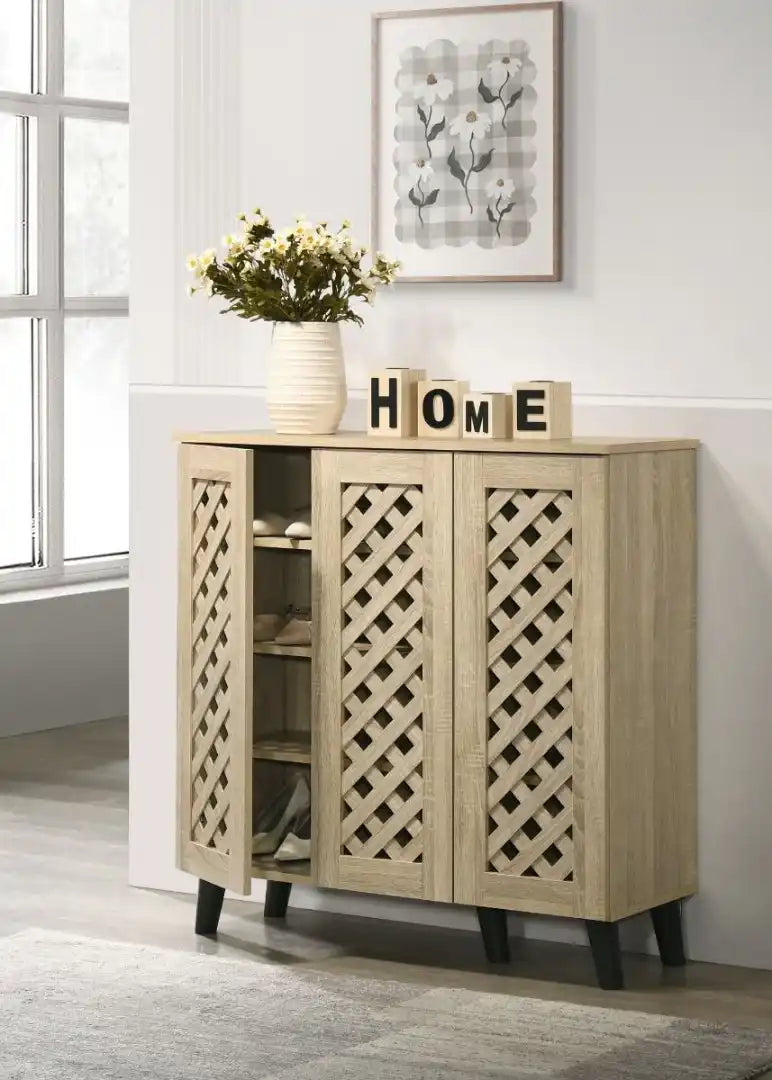 TAD Essentials 3 Door Shoe Cabinet in Sonoma Oak - Price Crash Furniture