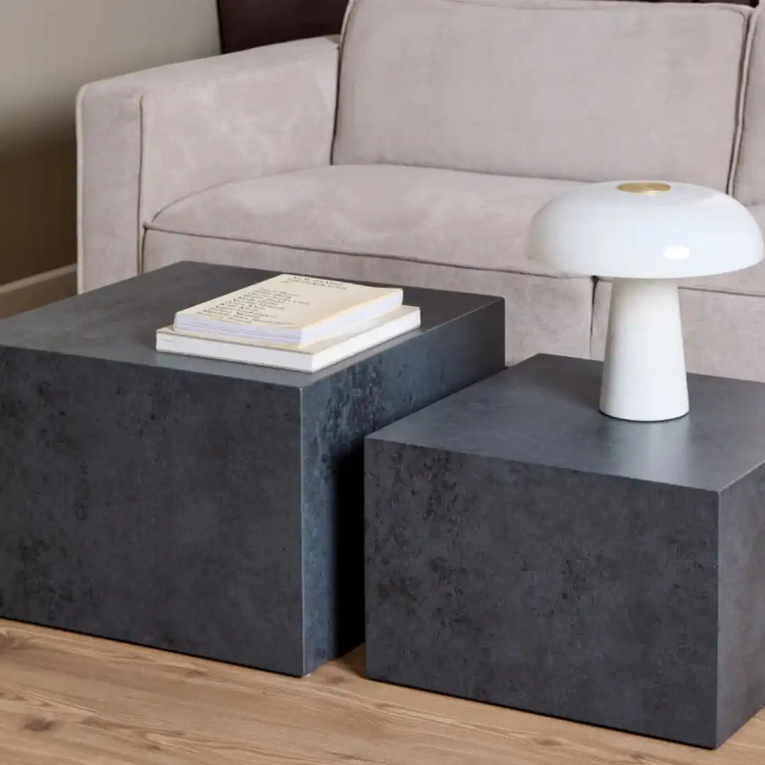 Dice Square Coffee Table Set in Black Ocean Rough Paper - Price Crash Furniture