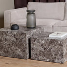 Dice Square Coffee Table Set in Light Brown Emperador Rough Paper - Price Crash Furniture