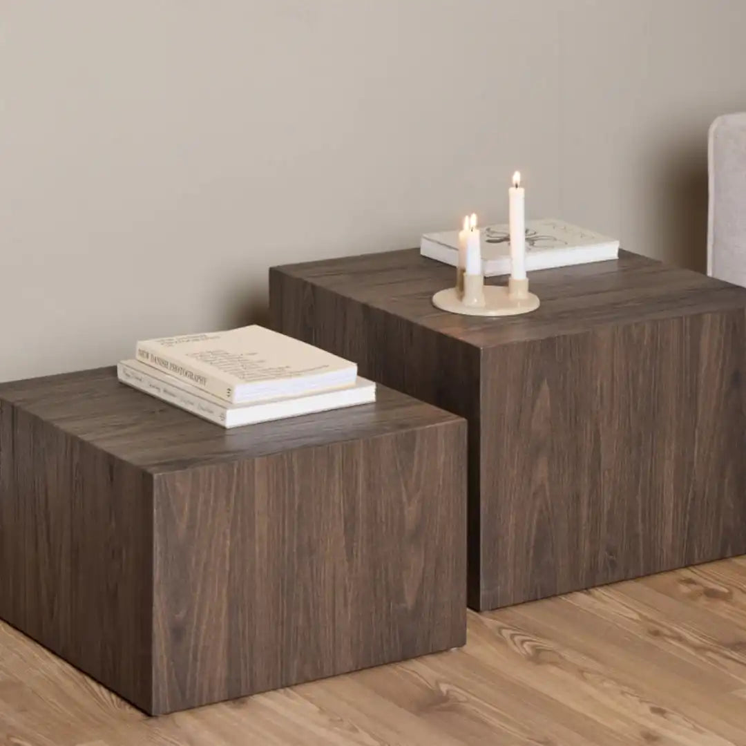 Dice Square Coffee Table Set in Smoked Ash - Price Crash Furniture