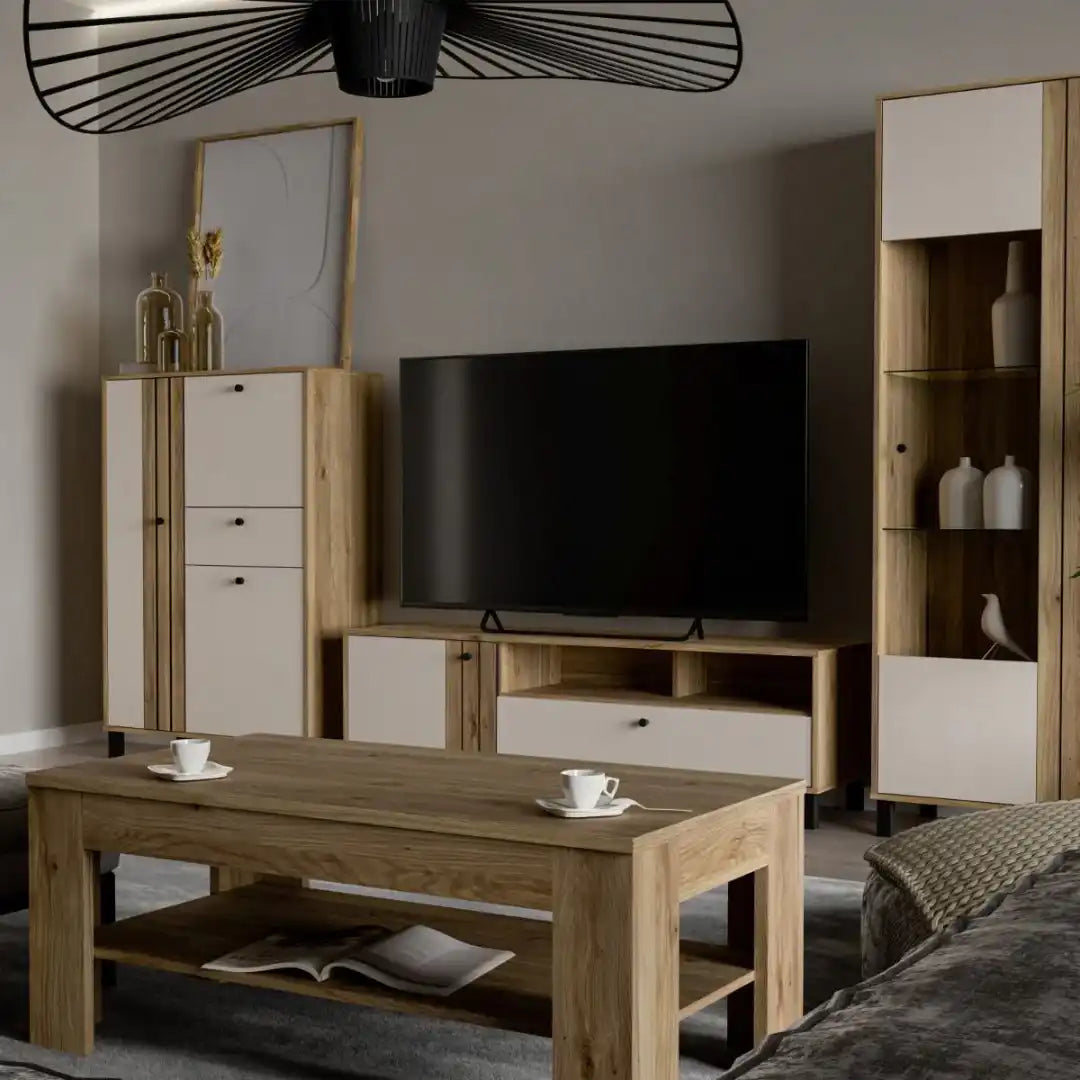 Grafton TV Unit in Cream and Oak - Price Crash Furniture