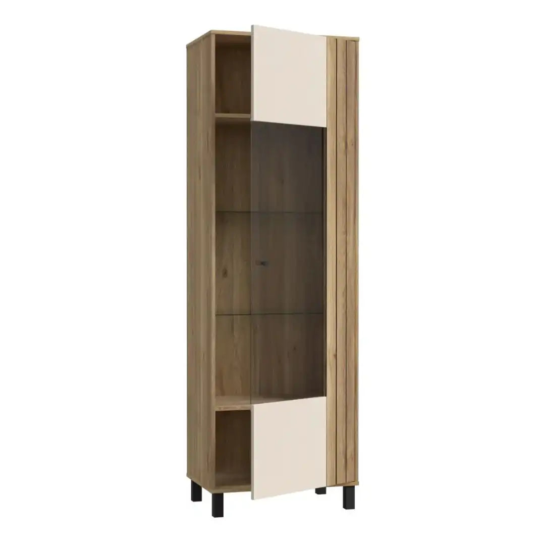 Grafton Glass Door Display Cabinet in Cream and Oak - Price Crash Furniture
