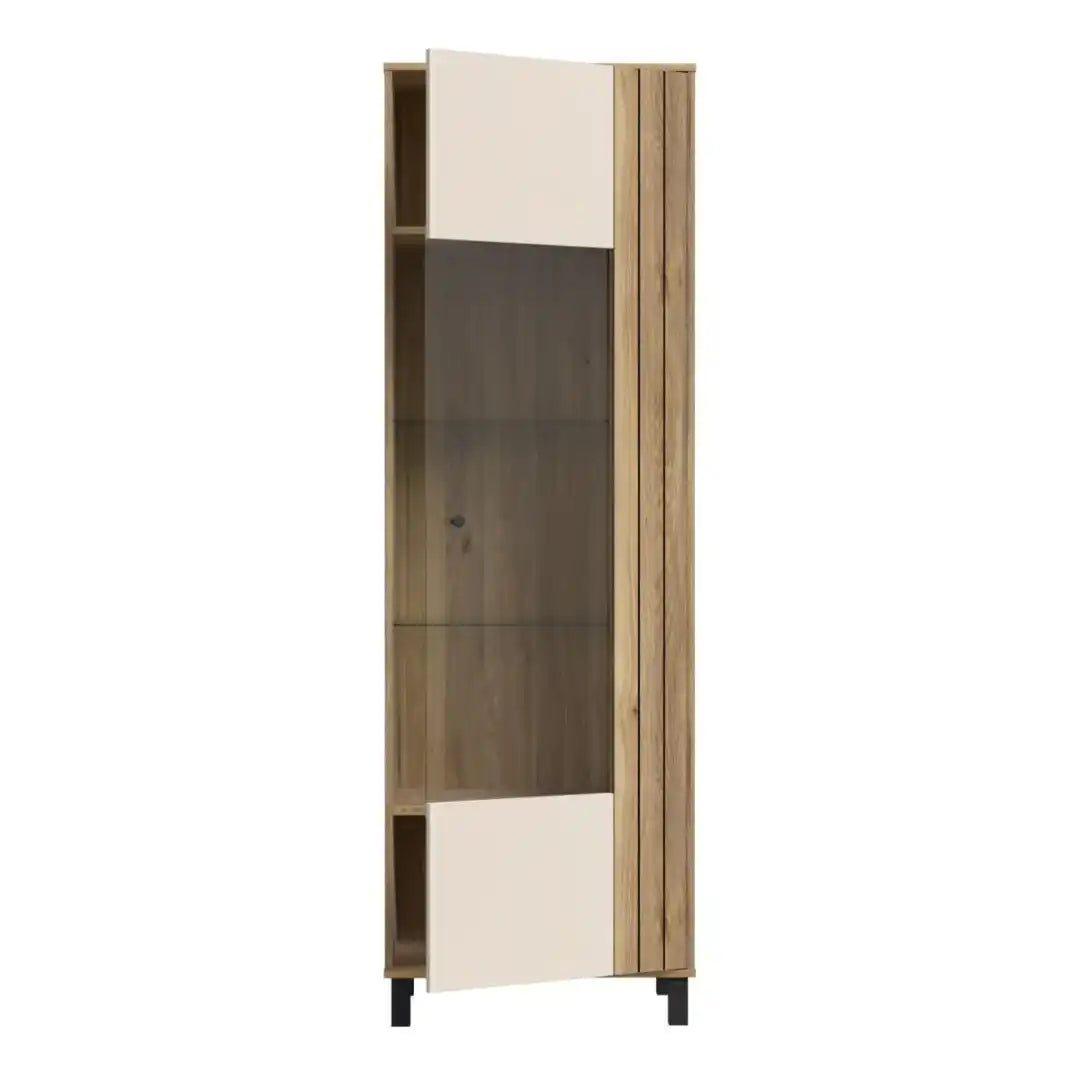 Grafton Glass Door Display Cabinet in Cream and Oak - Price Crash Furniture