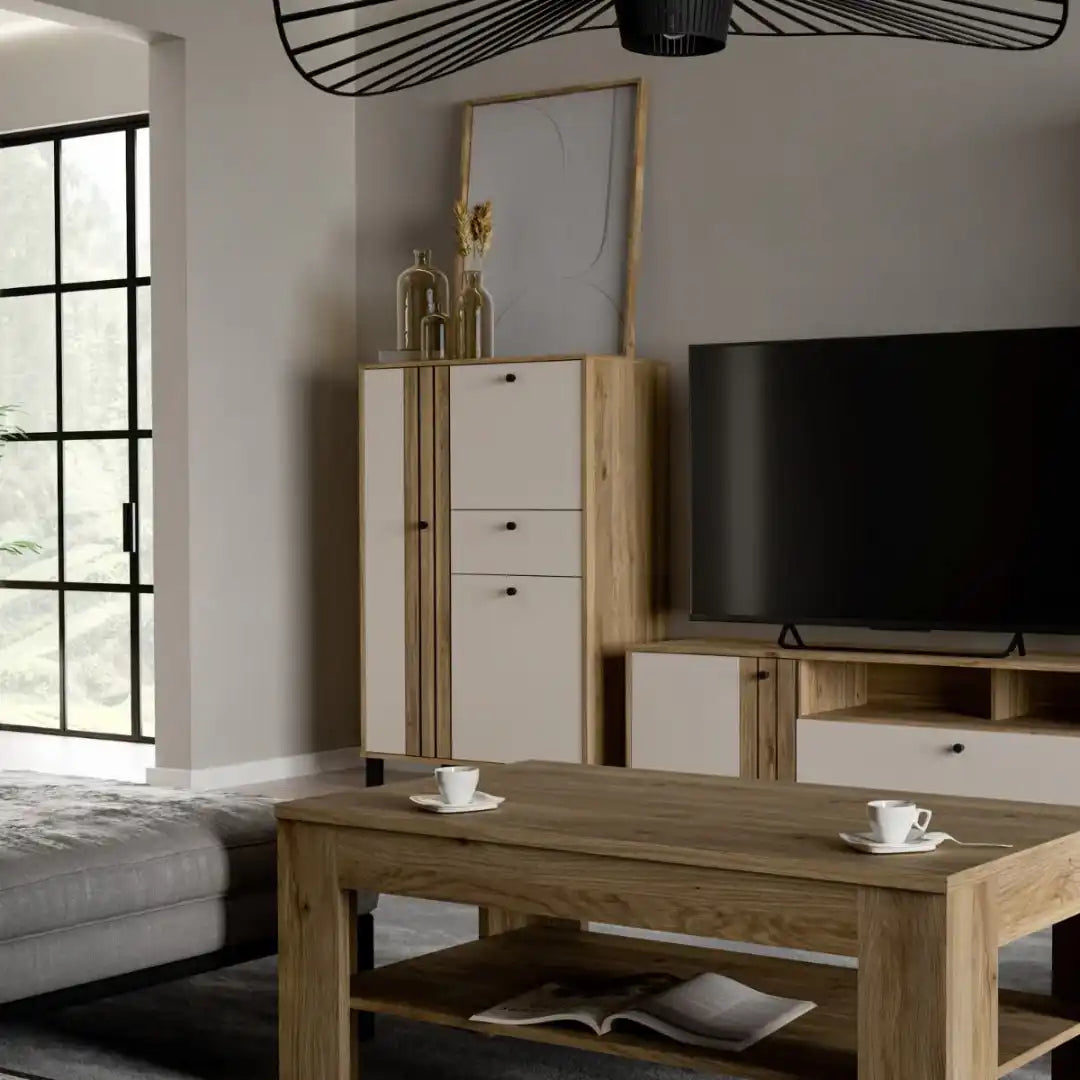 Grafton 3 Door 1 Drawer Cabinet In Cream and Oak - Price Crash Furniture