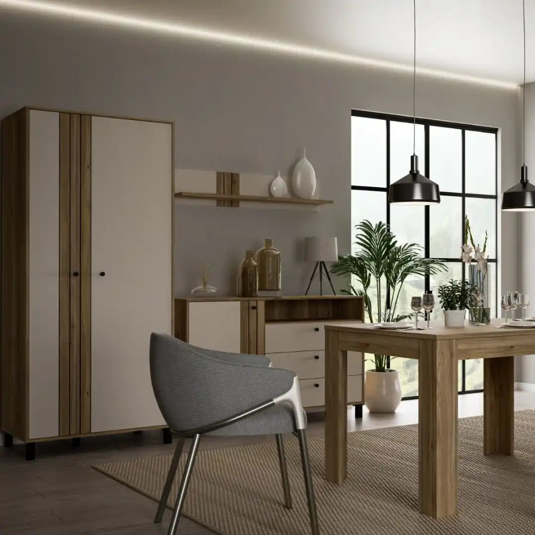 Grafton 2 Door Wardrobe In Cream and Oak - Price Crash Furniture