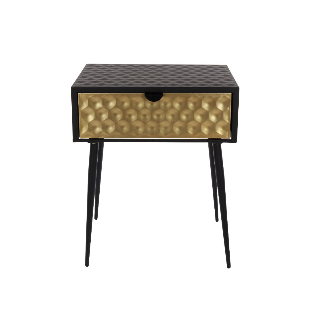 Options Jupiter metal 1 drawer bedside cabinet, gold drawer with black handle and legs - Price Crash Furniture