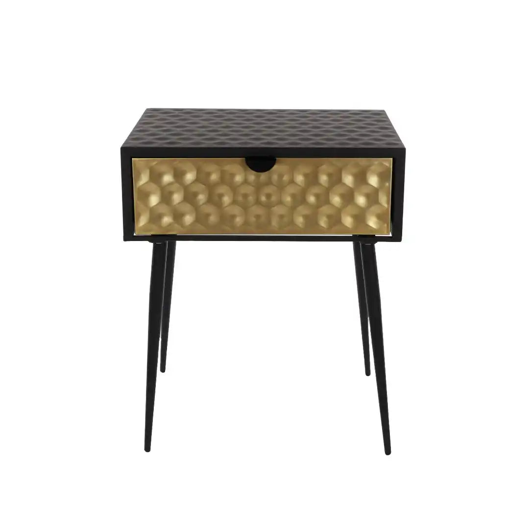 Options Jupiter metal 1 drawer bedside cabinet, gold drawer with black handle and legs - Price Crash Furniture
