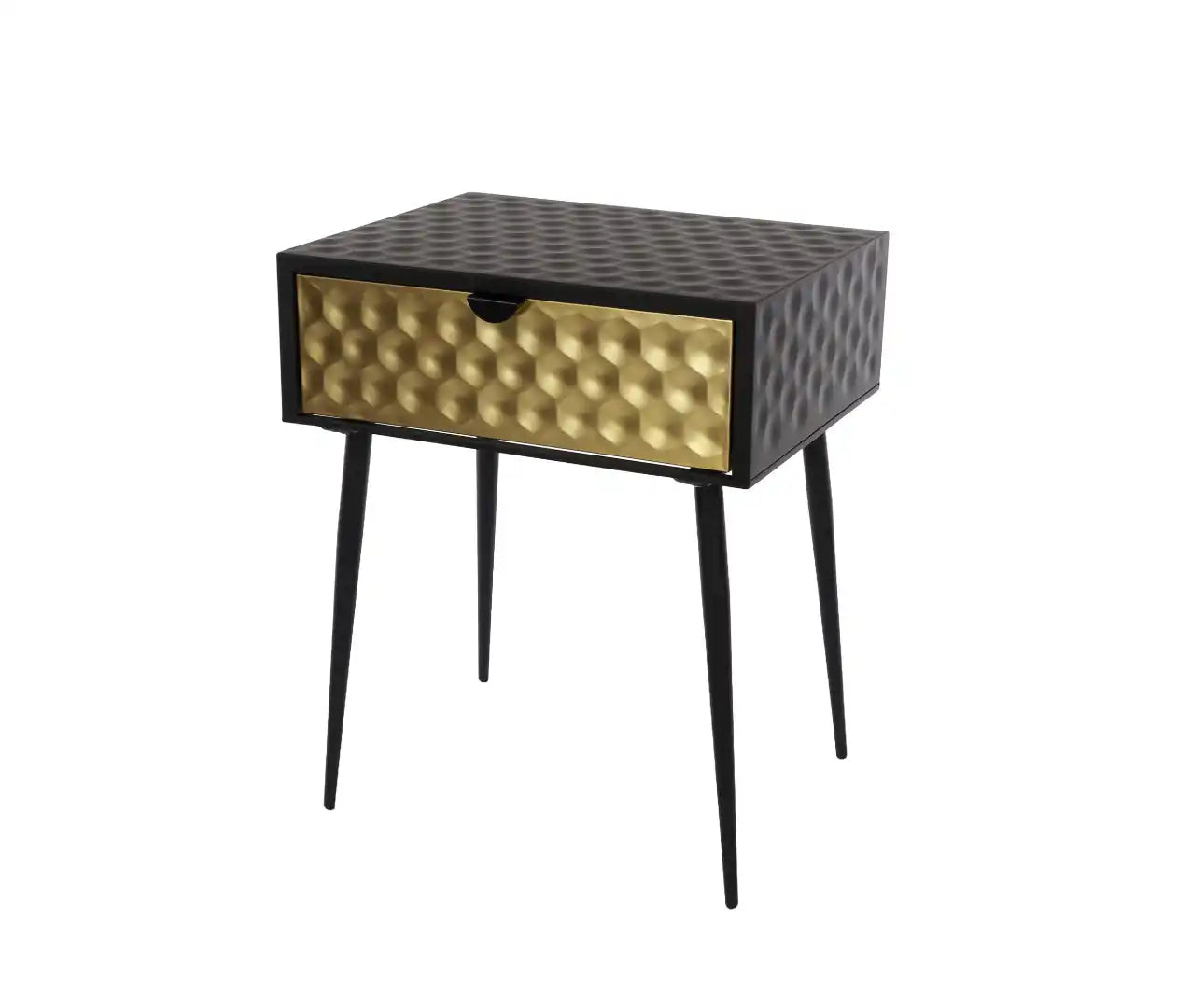 Options Jupiter metal 1 drawer bedside cabinet, gold drawer with black handle and legs - Price Crash Furniture