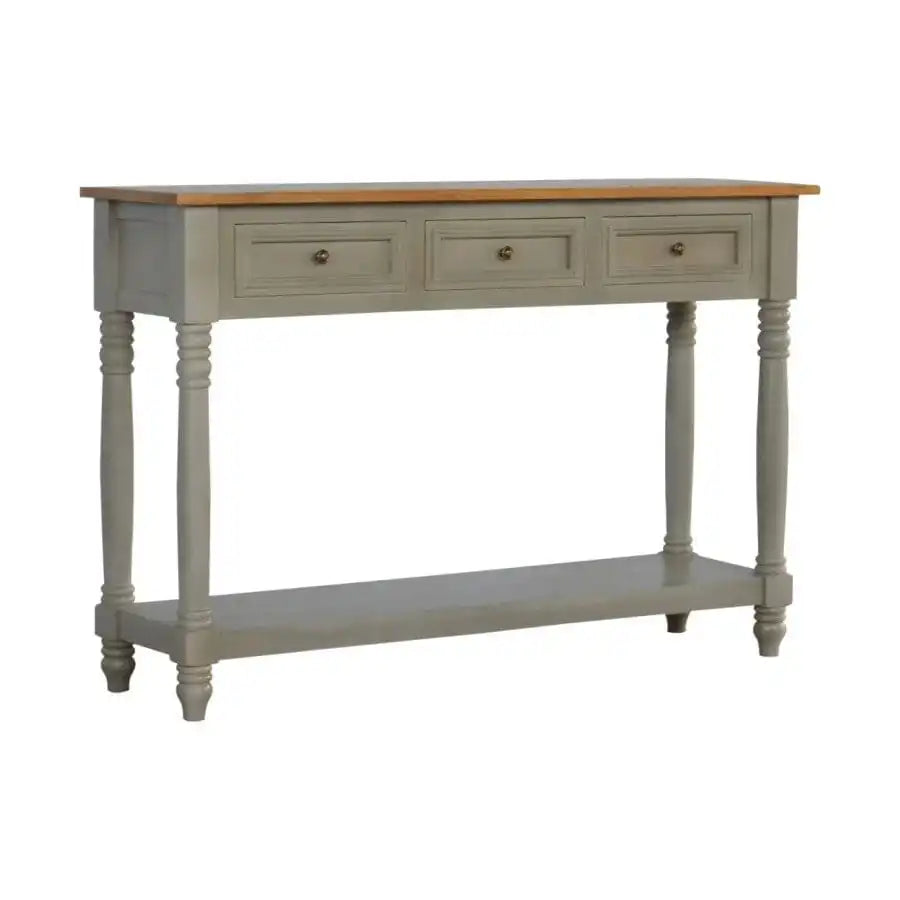 3 Drawer Grey Painted Console Table With Turned Legs - Price Crash Furniture