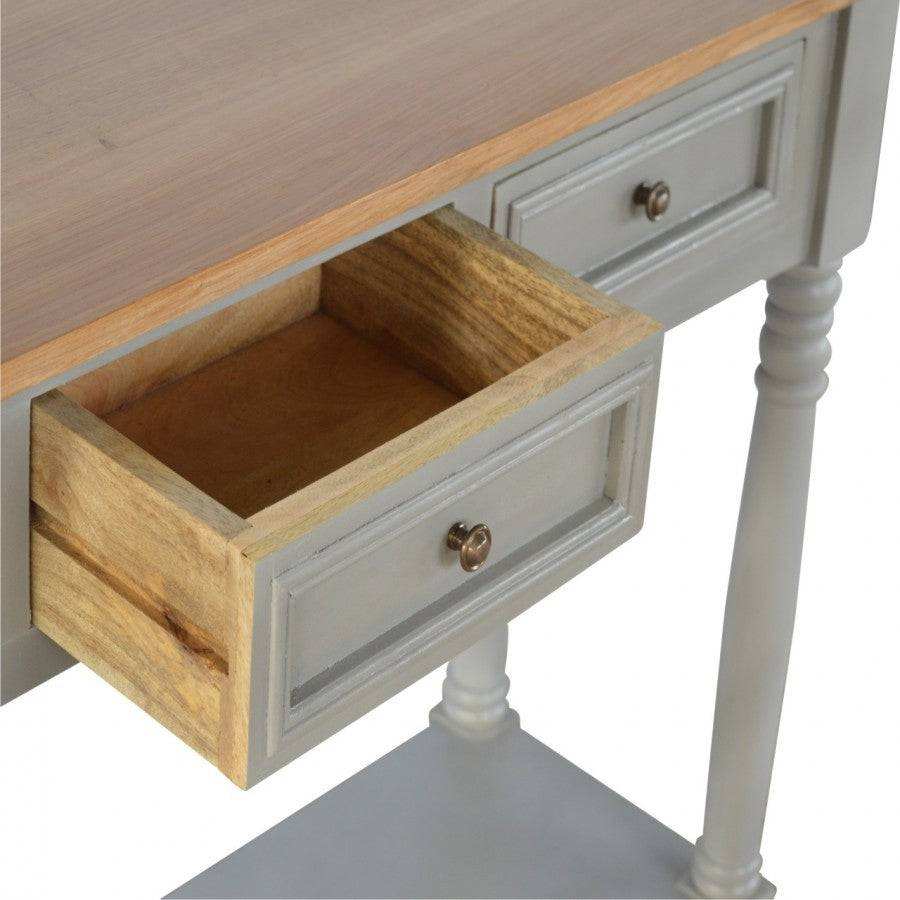 3 Drawer Grey Painted Console Table With Turned Legs - Price Crash Furniture