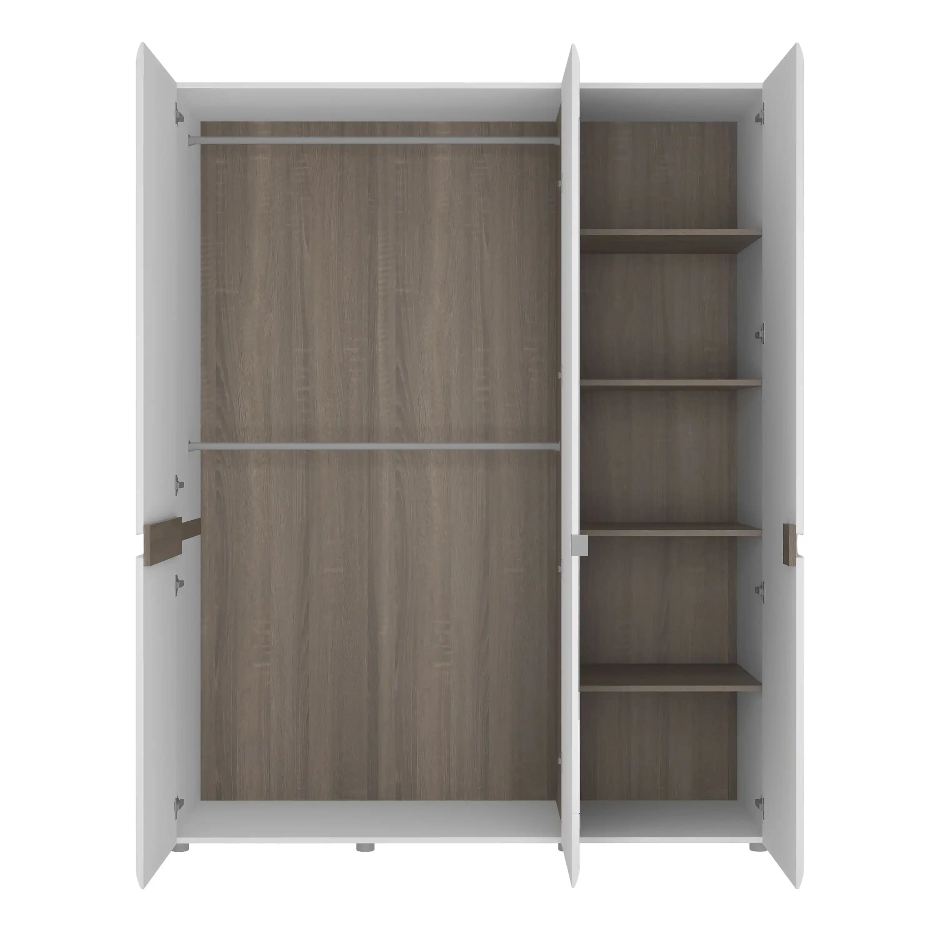 Chelsea Bedroom 3 Door Wardrobe with Mirror in White with a Truffle Oak Trim - Price Crash Furniture