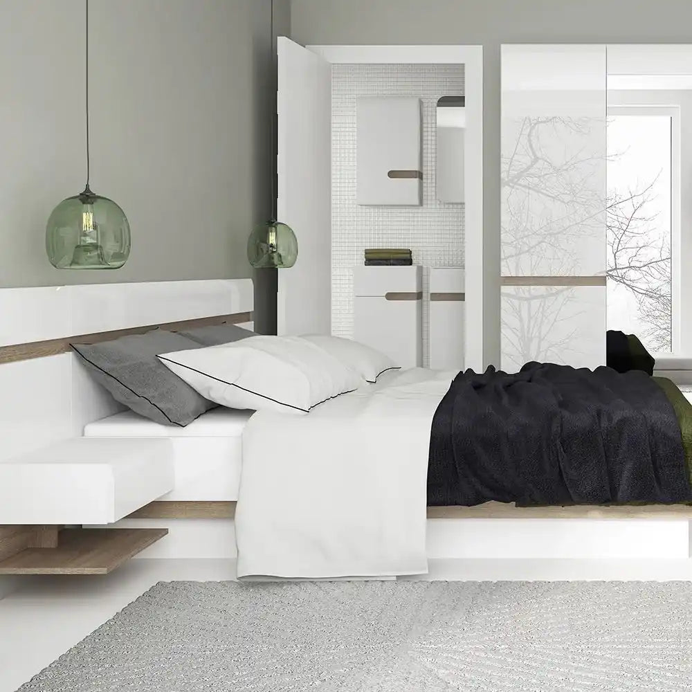 Chelsea Bedroom 3 Door Wardrobe with Mirror in White with a Truffle Oak Trim - Price Crash Furniture