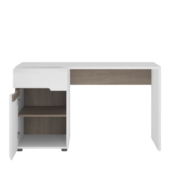 Chelsea Desk/Dressing Table in White Gloss with Truffle Oak - Price Crash Furniture