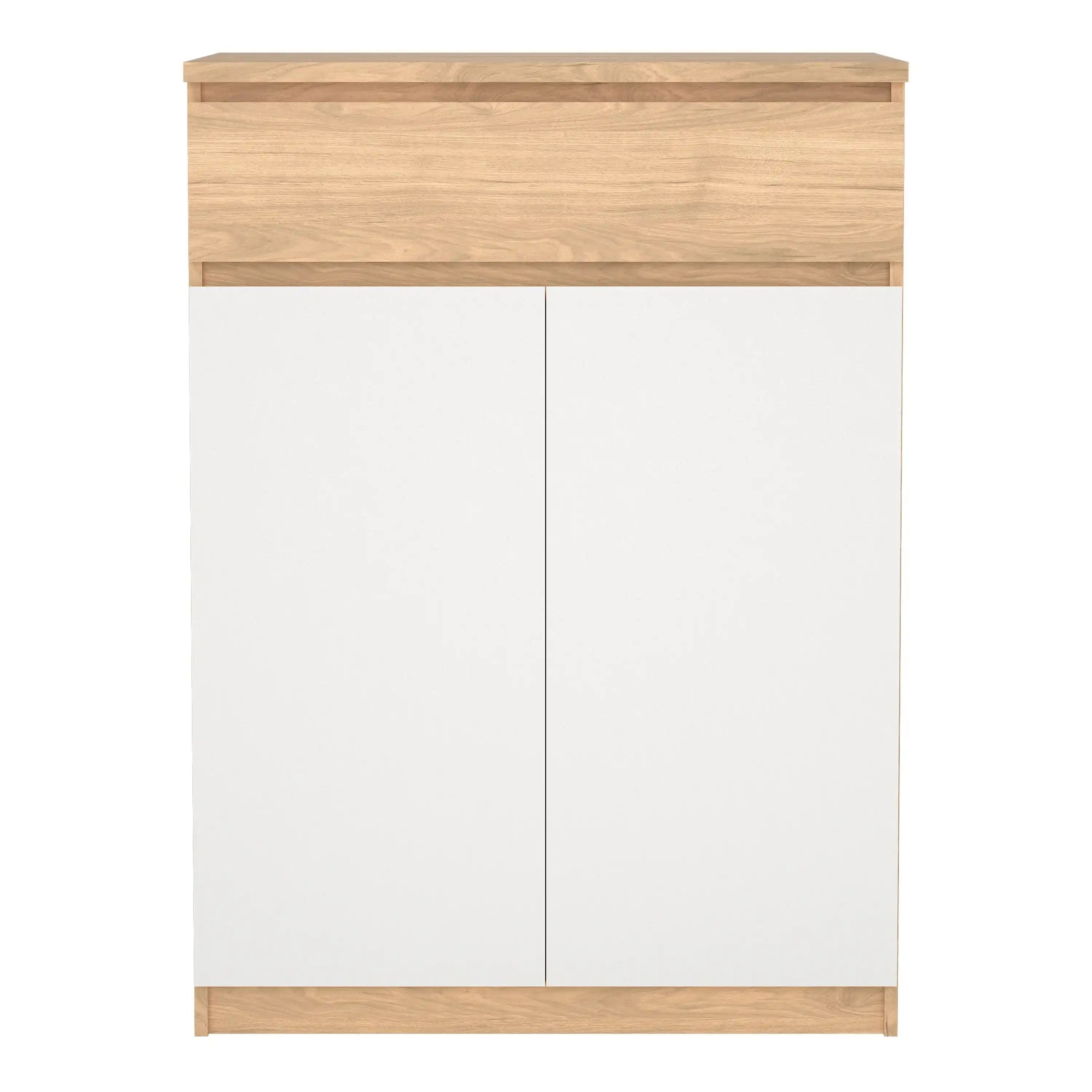 Naia Shoe Cabinet With 2 Doors 1 Drawer In Jackson Hickory Oak And White - Price Crash Furniture