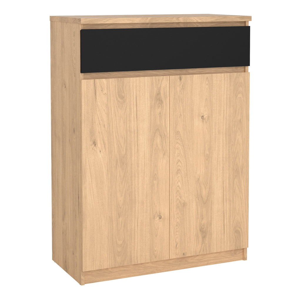 Naia Shoe Cabinet With 2 Doors 1 Drawer In Jackson Hickory Oak And Black - Price Crash Furniture