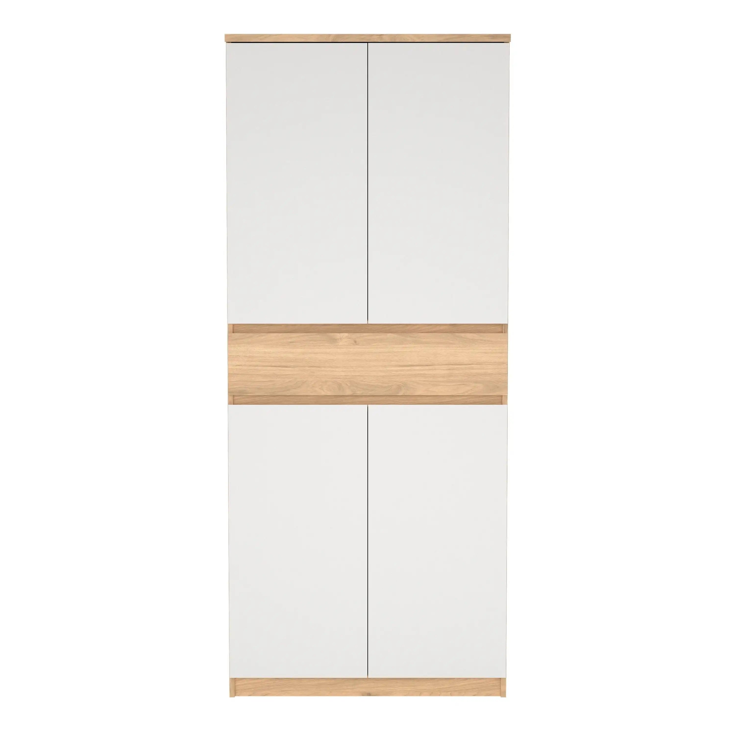 Naia Shoe Cabinet With 4 Doors 1 Drawer In Jackson Hickory Oak And White - Price Crash Furniture