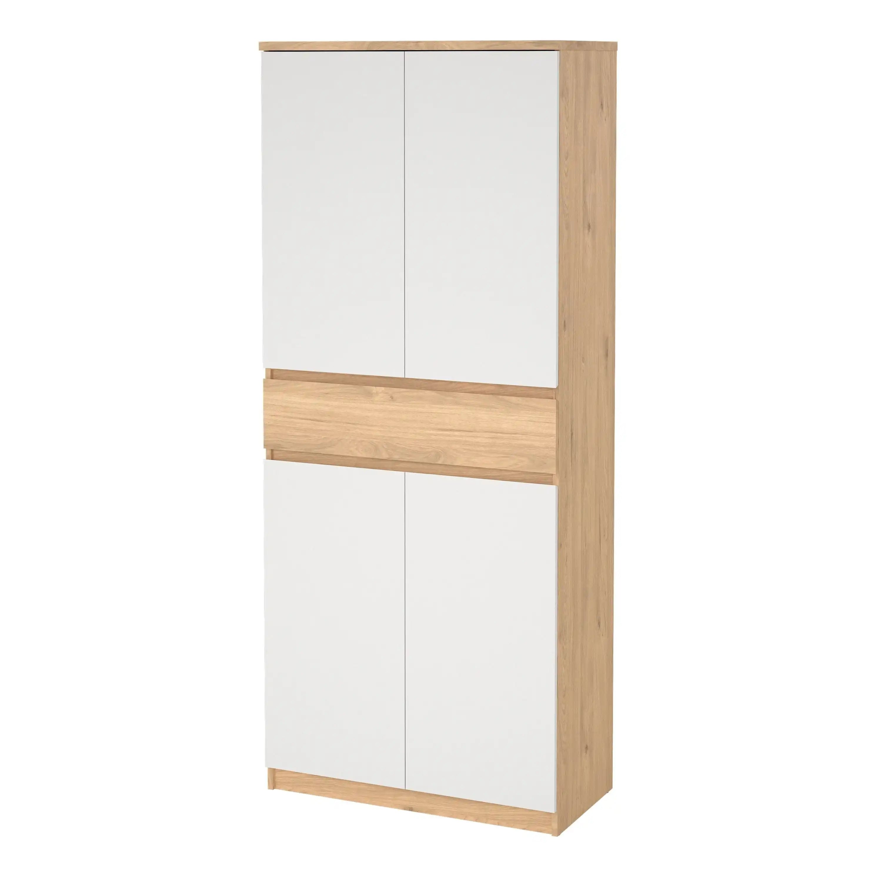 Naia Shoe Cabinet With 4 Doors 1 Drawer In Jackson Hickory Oak And White - Price Crash Furniture
