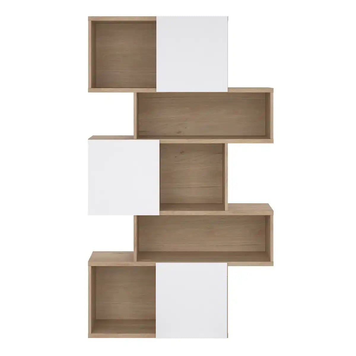 Maze Asymmetrical Bookcase 3 Doors Oak & White High Gloss - Price Crash Furniture