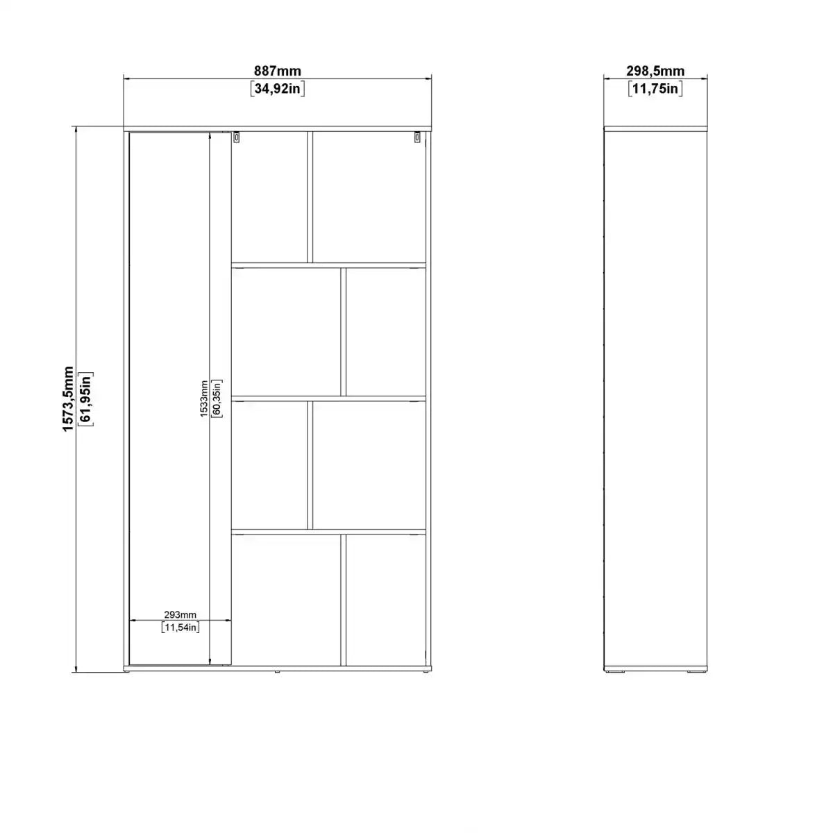 Maze Bookcase With 1 Door In Oak And White High Gloss - Price Crash Furniture