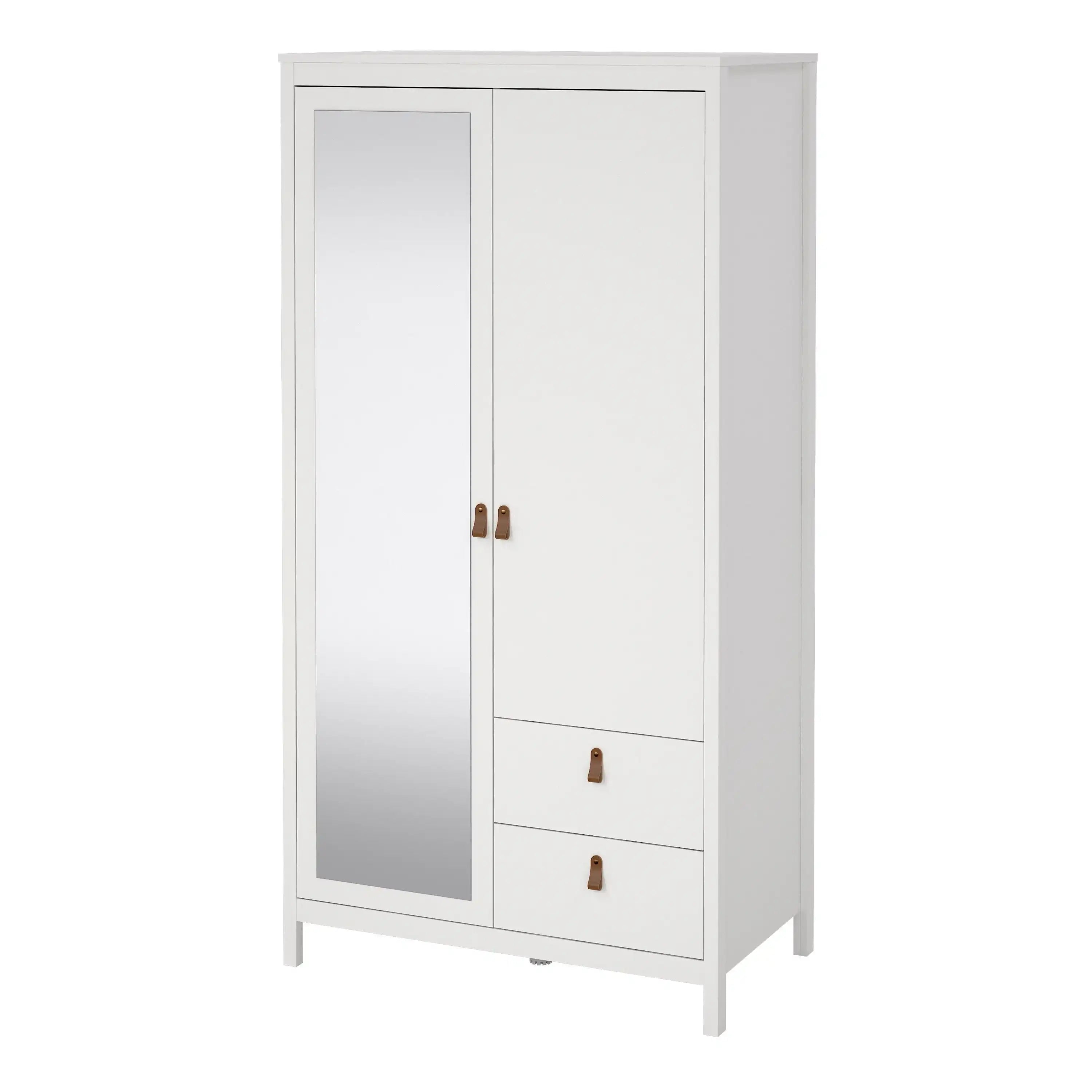 Barcelona Wardrobe With 1 Door 1 Mirror Door 2 Drawers In White - Price Crash Furniture