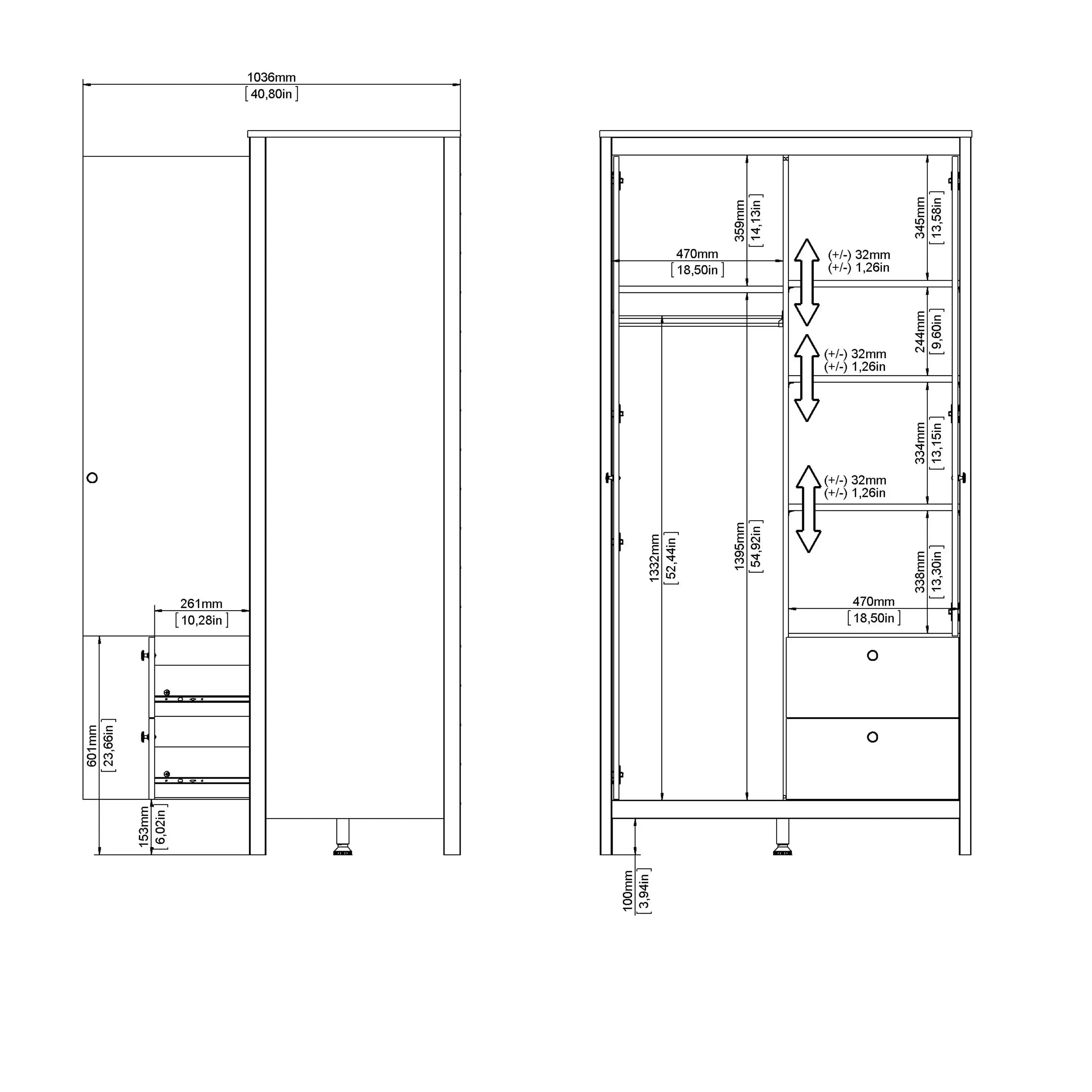 Barcelona Wardrobe With 1 Door 1 Mirror Door 2 Drawers In Matt Black - Price Crash Furniture