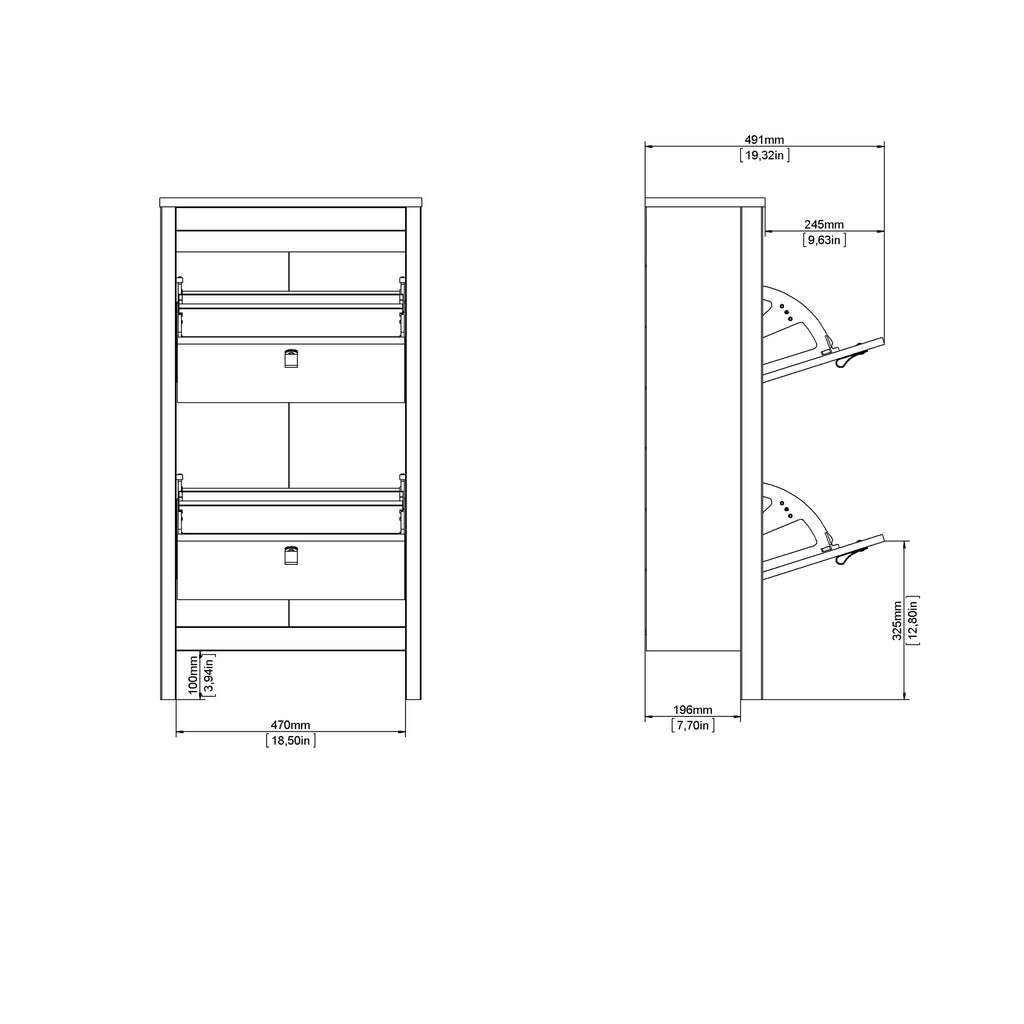 Madrid Shoe Cabinet with 2 Flip Down Doors in White - Price Crash Furniture