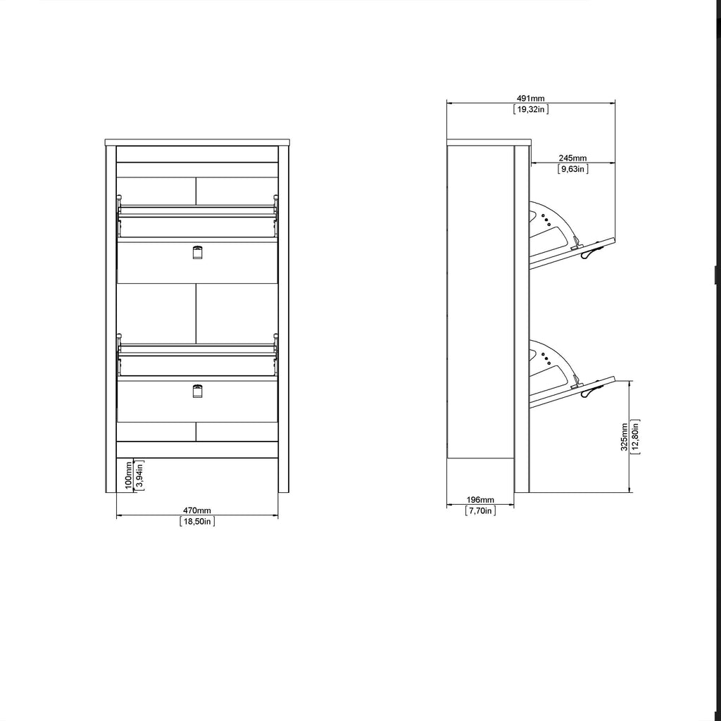 Madrid Shoe Cabinet with 2 Flip Down Doors in Matt Black Finish - Price Crash Furniture