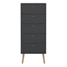 Cumbria Tall Narrow 5 Drawer Chest of Drawers Tallboy in Dark Grey - Price Crash Furniture