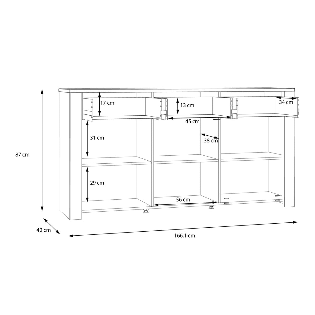 Bohol 3 Door 3 Drawer Sideboard In Riviera Oak/Grey Oak - Price Crash Furniture