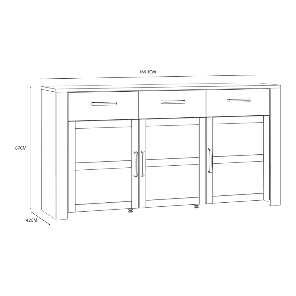 Bohol 3 Door 3 Drawer Sideboard In Riviera Oak & White - Price Crash Furniture